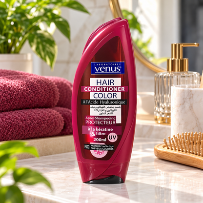 Après-shampoing Vénus Hair Conditioner Color 200 ml en mise en situation salle de bain